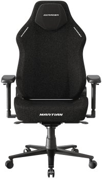 Črn igralni stol DXRacer MARTIAN iz blaga z električnim upravljanjem, pogled od spredaj