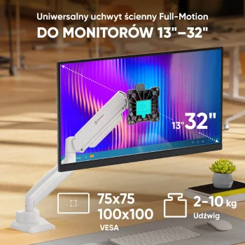 Belo namizno držalo za monitor G80-BW, popolnoma nastavljivo za zaslone 13–32"