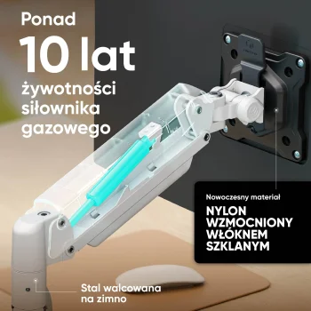 Bel namizni nosilec za monitor G80-BW, popolnoma nastavljiv za monitorje 13–32 palcev, na belem ozadju